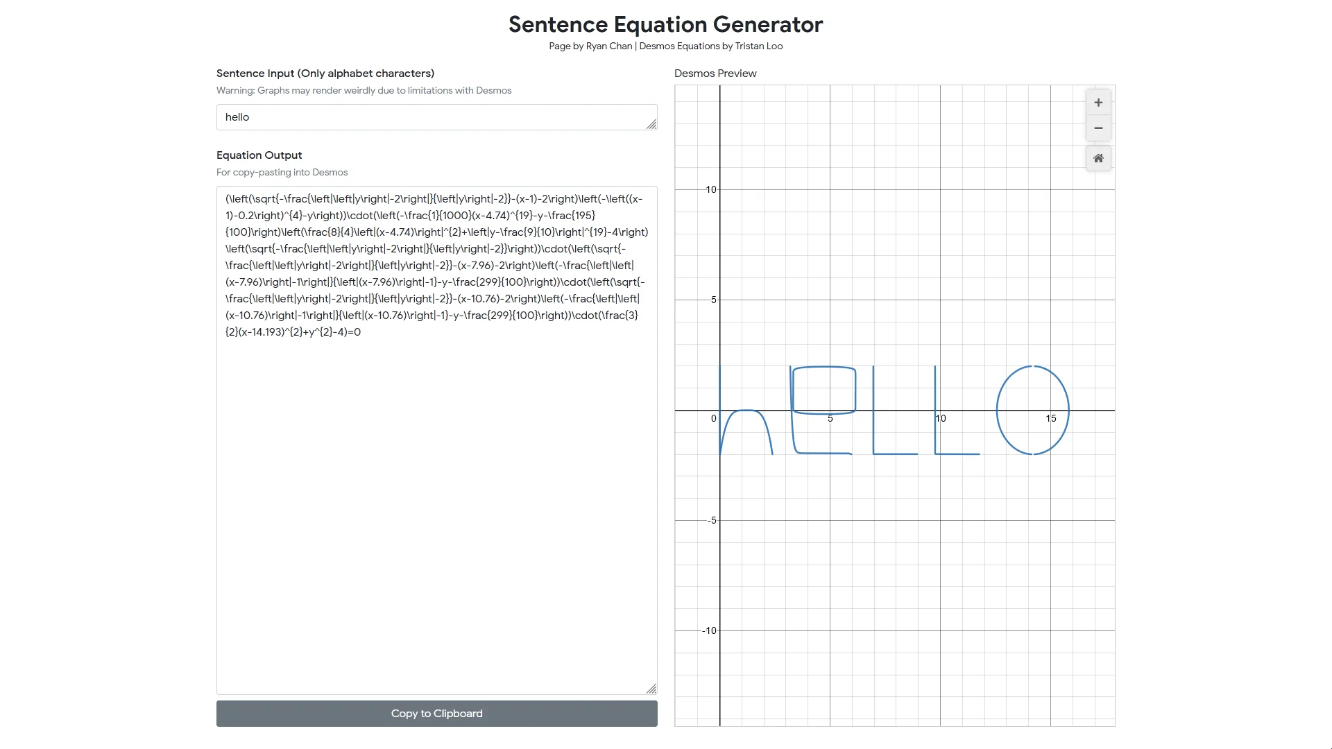 generator that converts letters into desmos equations
