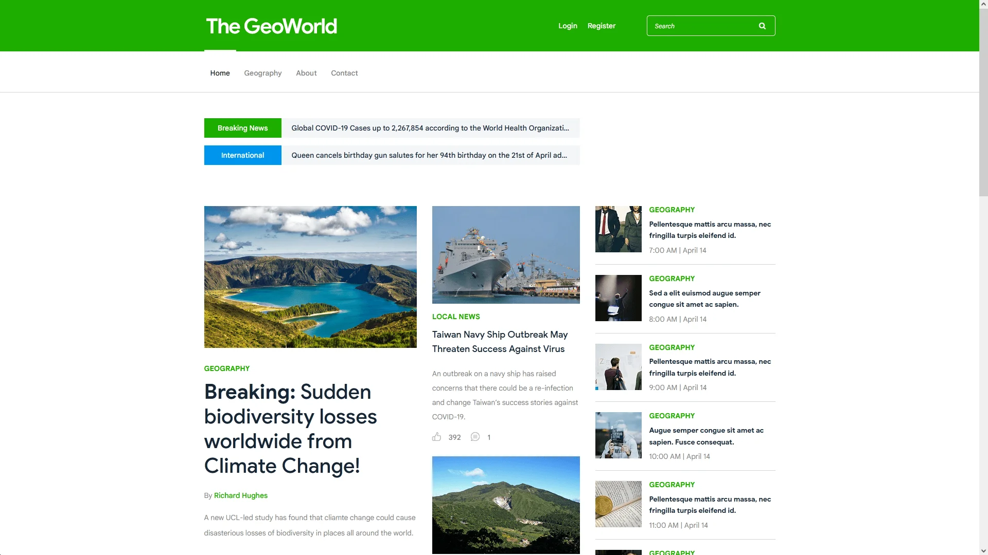 a news-like website with a geography theme